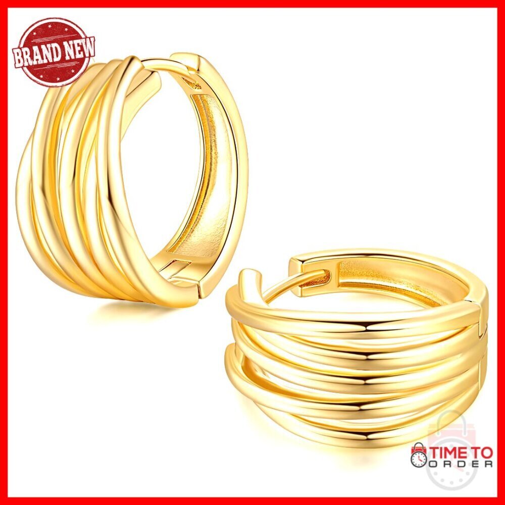 14K Gold Plated Chunky Hoop Earrings 20mm Statement Design